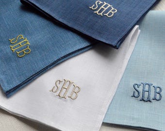 Linen Handkerchief Personalized Embroidered Handkerchief Monogrammed Pocket Square Initials Hankie