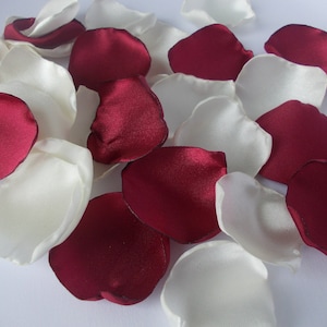 Hand-Cut Satin Rose Petals: Marsala, Ivory Wedding Decor (1.5-2 inches)