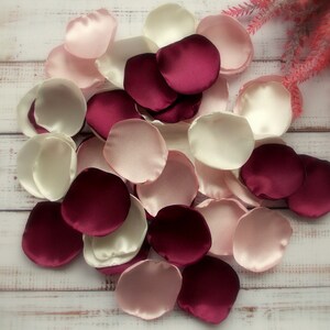 Burgundy, Blush, and Ivory Satin Rose Petals: Wedding Aisle Decor image 3