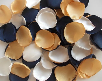 Navy Gold Light Ivory Satin Rose Petals, Silk Wedding Petals, Flower Petals, Dark Blue Gold Wedding Petals, Artificial Petals, Bridal shower