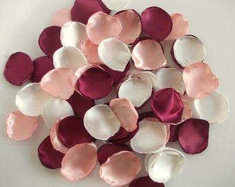 Burgundy Rose Gold Silk Rose Petals: Wedding Confetti