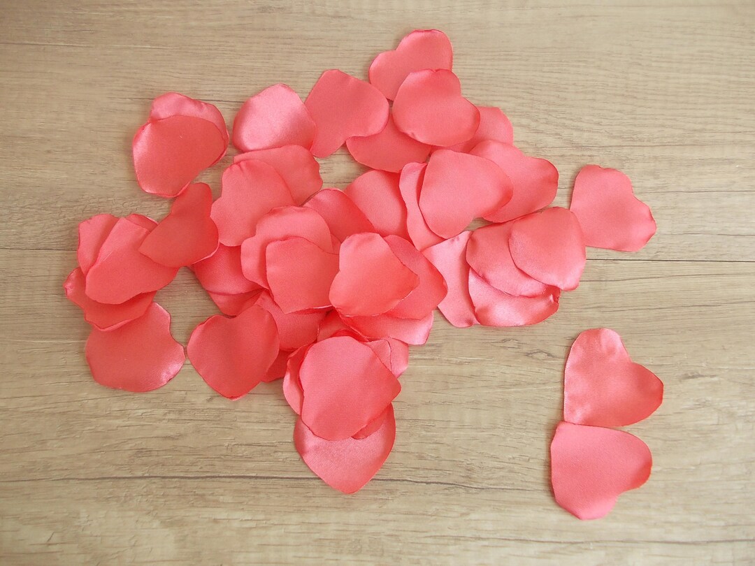 Heart Shaped Coral Satin Rose Petals Artificial Flower Petals Etsy