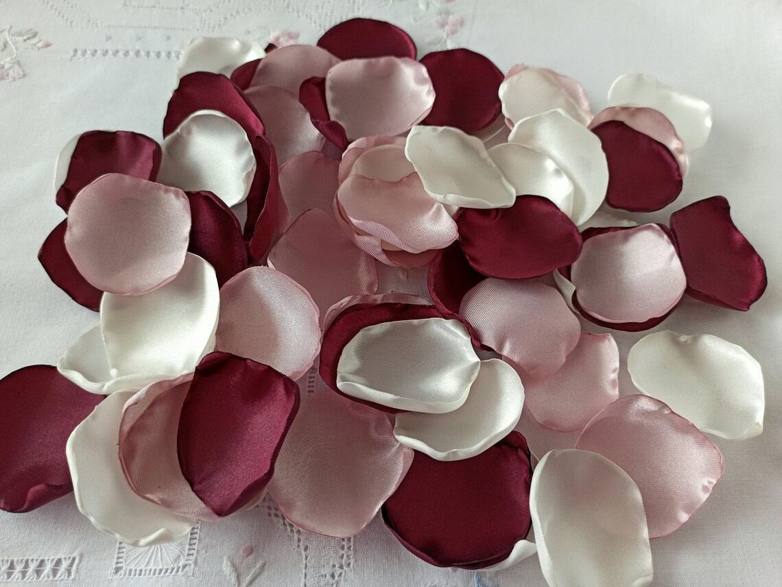 Burgundy Pink Blush Ivory Satin Rose Petals Silk Wedding Etsy