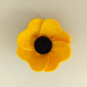 Yellow Felt Anemone Flower Lapel Pin: Black Velvet Center
