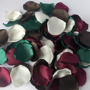 Satin Rose Petals: Burgundy, Hunter Green, Brown, Ivory