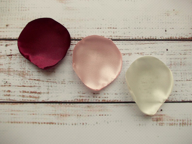 Burgundy, Blush, and Ivory Satin Rose Petals: Wedding Aisle Decor image 2