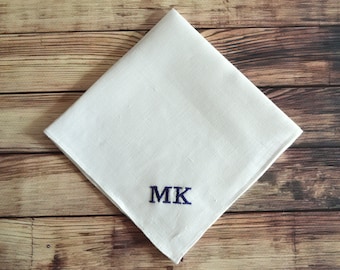 Personalized Embroidered Handkerchief Monogrammed Linen Pocket Square Initials Hankie