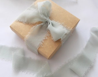 1" Light Grey Handmade Frayed Edge Chiffon Ribbon, 1 inch Ribbon For Bridal Bouquet, Invitations, Wedding or Gift Wrapping