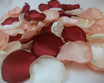 Burgundy Rose Gold Light Ivory Satin Rose Petals, Silk Wedding Flower Petals,  Artificial Petals, Maroon Ivory Pink Blush Fabric Petal