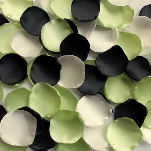 Chartreuse Green, Black & Ivory Satin Rose Petals: Wedding Table Decorations