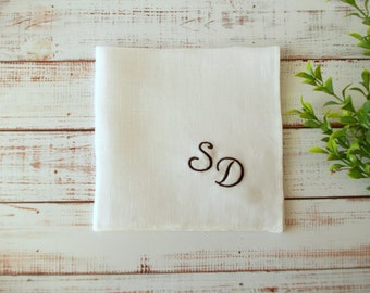 Personalized Embroidered Handkerchief Monogrammed Linen Pocket Square Initials Hankie Linen Embroidered Pocket Square Handkerchief