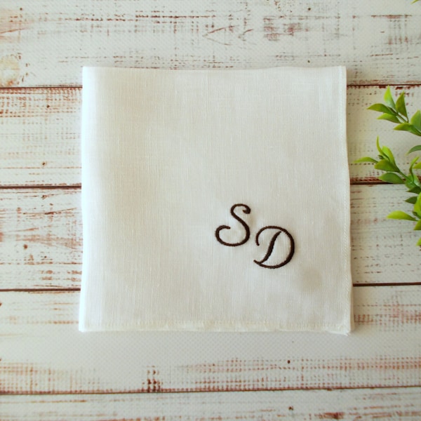 Personalized Embroidered Handkerchief Monogrammed Linen Pocket Square Initials Hankie Linen Embroidered Pocket Square Handkerchief