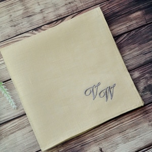 Personalized Embroidered Handkerchief Monogrammed Linen Pocket Square Initials Hankie Linen Embroidered Pocket Square Beige Ecru Linen