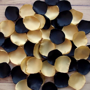 Black & Gold Satin Rose Petals: Wedding Aisle Decor