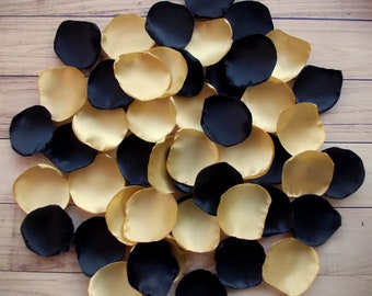 Black Antique Gold Satin Rose Petals, Gold Wedding Rose Petals, Flower Petals, Dark Wedding Petals, Artificial Petals,  Aisle Decor