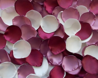 Hand-Cut Satin Rose Petals: Mauve, Burgundy, and Ivory