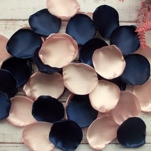 Navy Pink Satin Rose Petals: Hand-Cut Silk Wedding Decor