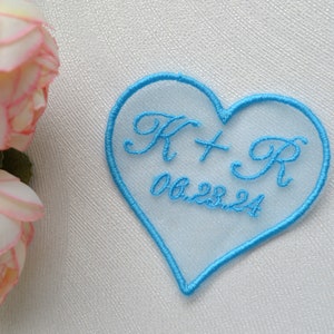 Light Blue Tulle Sew On Wedding Dress Patch Something blue Custom Patch Personalized Wedding Label Something Blue Monogrammed Wedding Heart