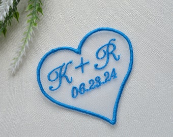 White Tulle Sew On Wedding Dress Patch Something blue Custom Patch Personalized Wedding Label Bride Something Blue Monogrammed Wedding Heart