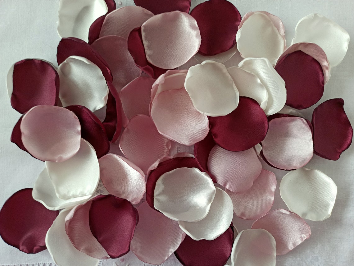 Burgundy Pink Blush Ivory Satin Rose Petals Silk Wedding Etsy