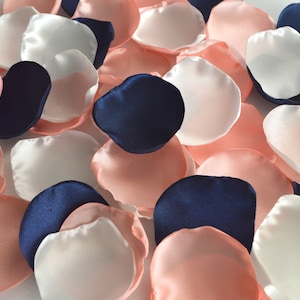 Navy, Rose Gold & Off-White Satin Rose Petals: Wedding Decor