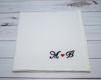 Personalized Embroidered Handkerchief, Monogrammed Linen Pocket Square, Initials Hankie, Linen Embroidered Pocket Square, Mens Handkerchief