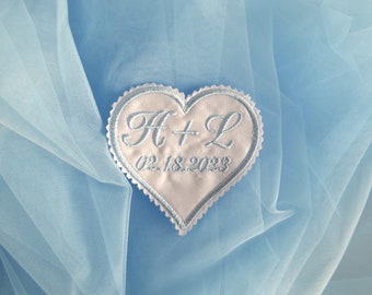 Small Wedding Dress Patch Something blue Custom Patch Personalized Wedding Label Bride Something Blue Monogrammed Wedding Heart Patch