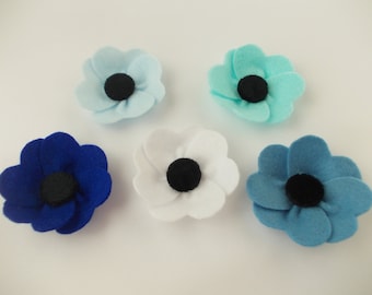 Anemone Flower Lapel Pin Boutonniere  Felt Lapel Pin Flower Blue White Turquoise Light Sky Blue Steel Blue Wedding Flower Brooch