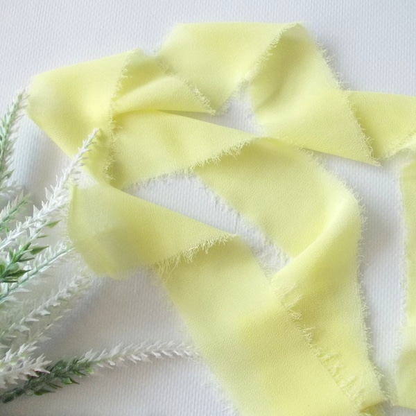 1.5"/3.8 cm Light Yellow Handmade Frayed Edge Chiffon Ribbon, Ribbon For Bridal Bouquet, Invitations, Wedding or Gift Wrapping