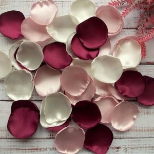 Burgundy, Blush, and Ivory Satin Rose Petals: Wedding Aisle Decor image 6