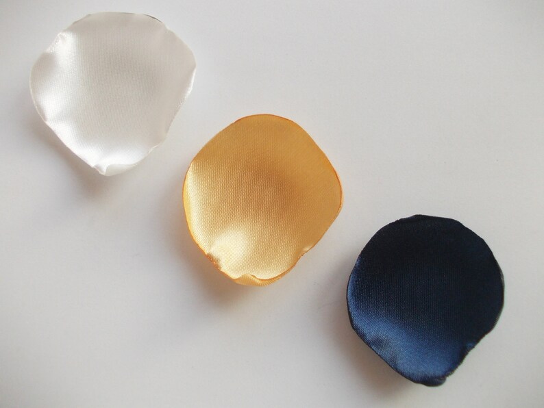 Navy Gold Light Ivory Satin Rose Petals, Silk Wedding Petals, Flower Petals, Dark Blue Gold Wedding Petals, Artificial Petals, Bridal shower image 3