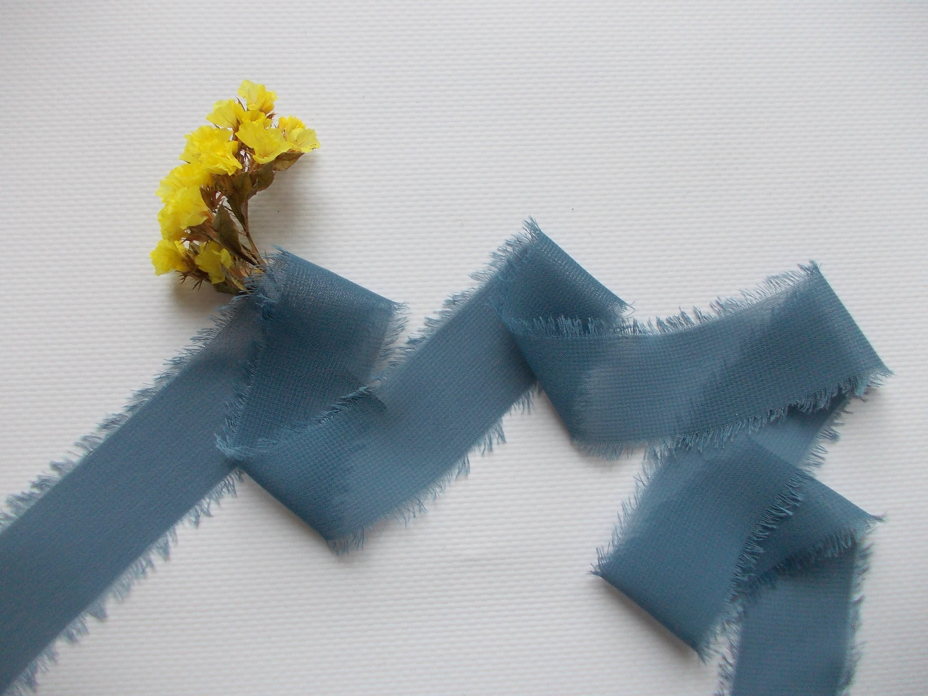 Chiffon Ribbon Dusty Blue Ribbon Fringe Handmade for Wedding Invitations Bridal Shower Bouquets Decorations, Gifts Wrapping, DIY Crafts, Size: 1 PC