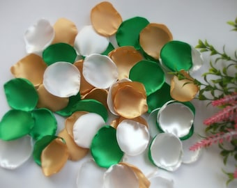 Green Rose Petals, Emerald Green Petals Gold Wedding Rose Petals, Off White Gold Flower Petals, Gold and Green Wedding Petals