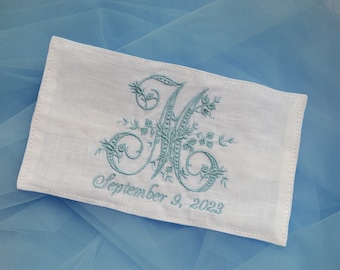 Personalized Embroidered Linen Bridal Bouquet Wrap: Wedding Keepsake Gift