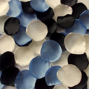 Black, Blue & Ivory Satin Rose Petals: Wedding Confetti