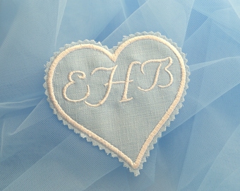 Personalized Embroidered Dress Patch Linen Heart Something Wedding Memory Patch Monogrammed Wedding Heart label Custom Patch