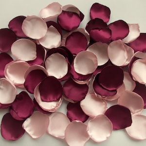 Burgundy & Blush Satin Rose Petals: Hand-Cut Wedding Decor