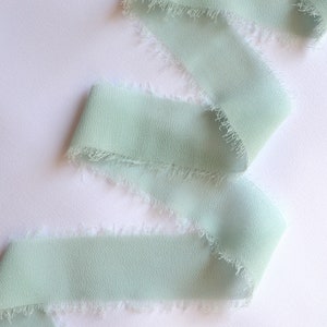 Sage Green Frayed Edge Chiffon Ribbon: 1 inch Handmade Ribbon