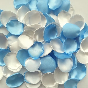 Light Blue & White Satin Rose Petals: Wedding Decor