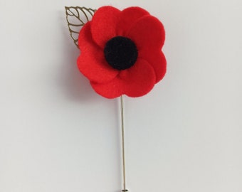 Felt Red Anemone Flower Brooch Pin Boutonniere  Felt Lapel Pin Anemone Flower Brooch Red Felt Handmade Brooch
