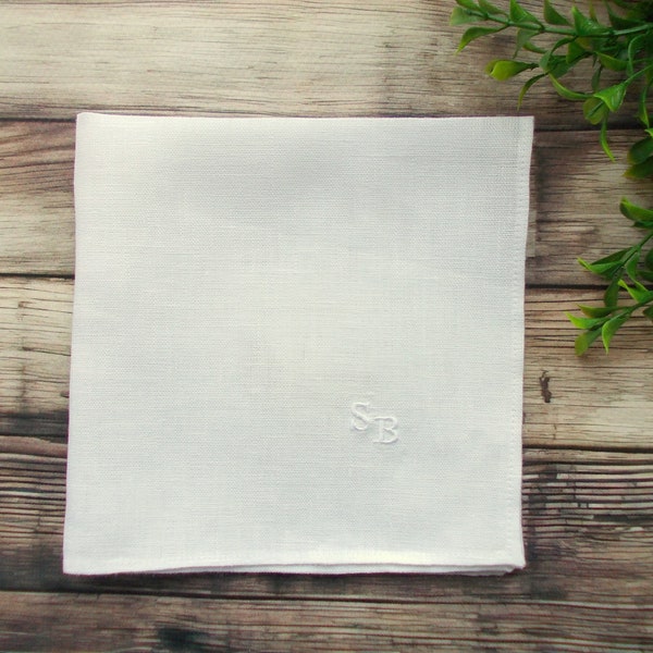 Linen Handkerchief Personalized Embroidered Handkerchief Monogrammed Linen Pocket Square Initials Hankie Linen Handkerchief