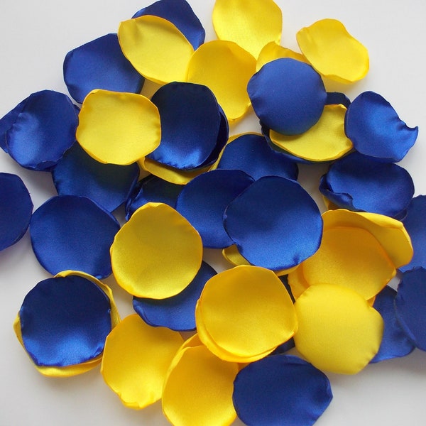 Royal Blue Sunflower Yellow Satin Rose Petals, Blue Yellow Wedding Flower Petals, Yellow Wedding Petals, Flower Girl Petals, Wedding Decor