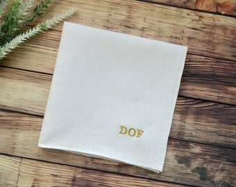 Monogrammed linen handkerchief linen embroidered hankie linen personalized pocket square Initials Hankie Custom embroidery