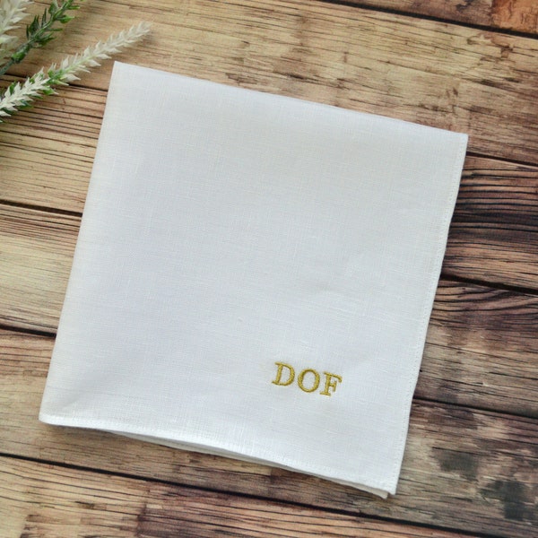 Monogrammed linen handkerchief linen embroidered hankie linen personalized pocket square Initials Hankie Custom embroidery