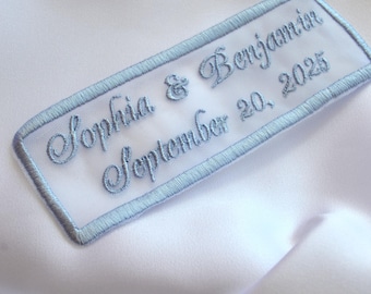 Etiqueta para vestido de novia Algo azul Parche personalizado Monograma para vestido de novia Etiqueta para vestido