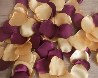 Burgundy Gold Satin Rose Petals Marsala Gold Wedding Rose Petals Wine Gold Flower Petals Gold and Marsala Wedding Petals