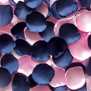 Navy Blue & Pink Satin Rose Petals: Wedding Decor