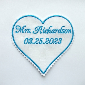 Small Wedding Dress Patch Something blue Custom Patch Personalized Wedding Label Bride Something Blue Monogrammed Wedding Heart Patch