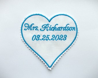 Small Wedding Dress Patch Something blue Custom Patch Personalized Wedding Label Bride Something Blue Monogrammed Wedding Heart Patch