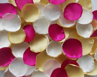 Antique Gold & Fuchsia Satin Rose Petals: Wedding Decor